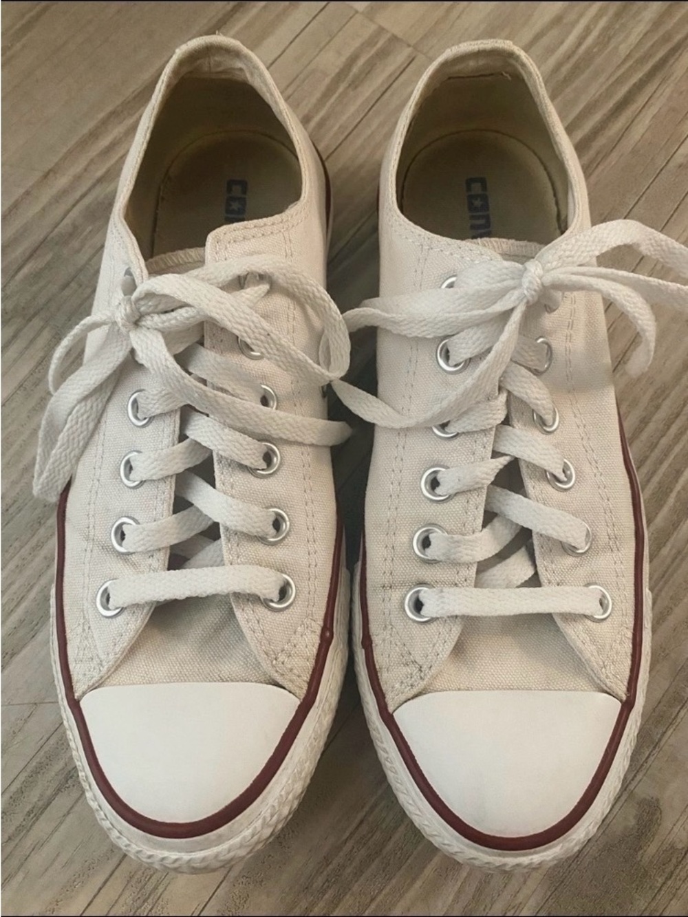 Converse Low-Top Canvas Sneakers in White with Red Accent